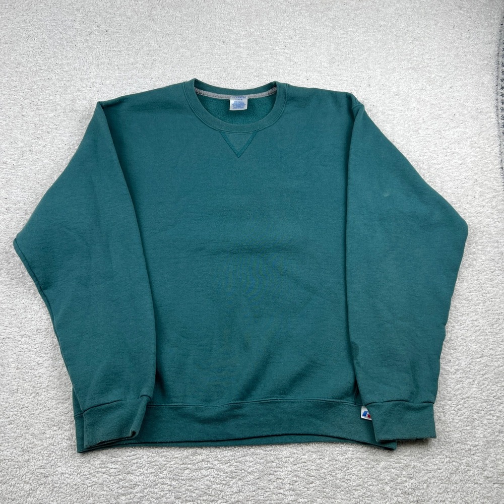 Vintage Russell Athletic Crewneck Sweatshirt Teal Green Mens Large V-Stitch 90s